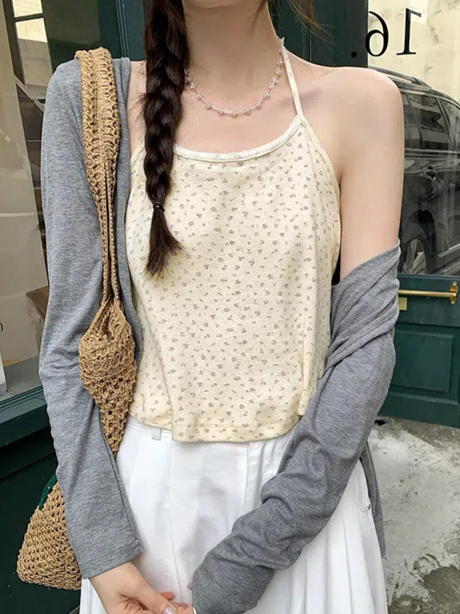 Women's High-End Floral Halter Lace-Up Camisole - Small Fresh Summer Vest