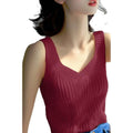 Women's Summer V-Neck Knitted Vest - Sweet Girl Style Solid Color Sleeveless Dopamine-Inspired Top