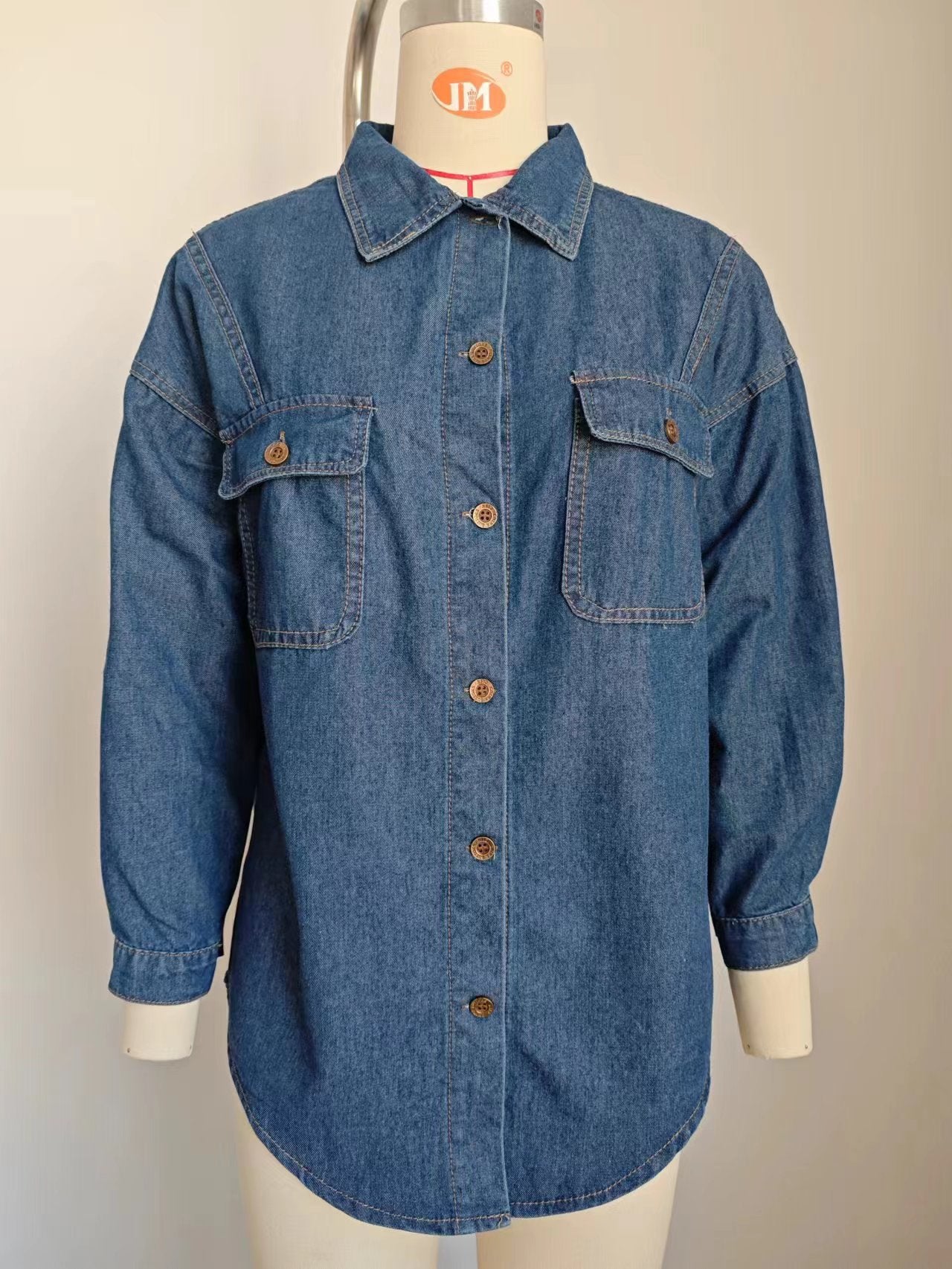 Women's Light Wash Slim Fit Denim Shirt - Long Sleeve Lightweight Casual Top | Cross-Border Fashion