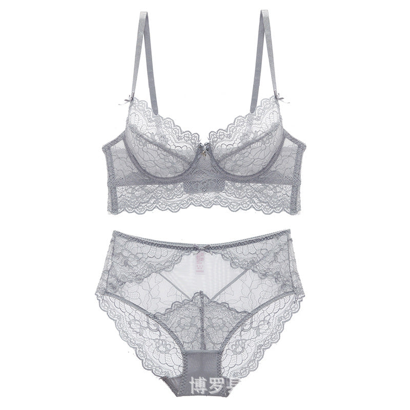Women Beautiful Breasts, Large Size, Push-Up, Big Breasts, Small and Small, Thin Bra Set