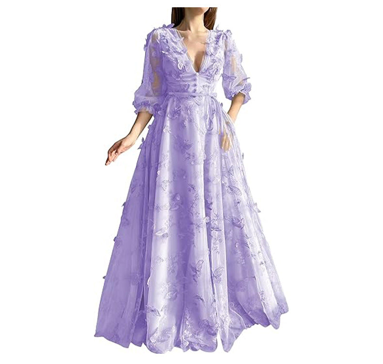 Luxury French Green Evening Dress for Women – Elegant Niche Banquet Gown, High-End Birthday Host Dress