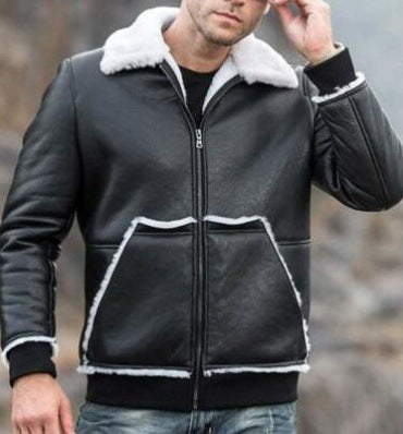 Men’s Fur Patch Casual Leather Jacket