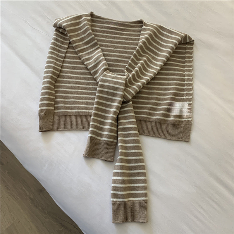 Knitted Striped Shawl for Women - Lightweight Spring & Autumn Wrap | Versatile Waistcoat Design | Air-Conditioned Room & Neck Pr