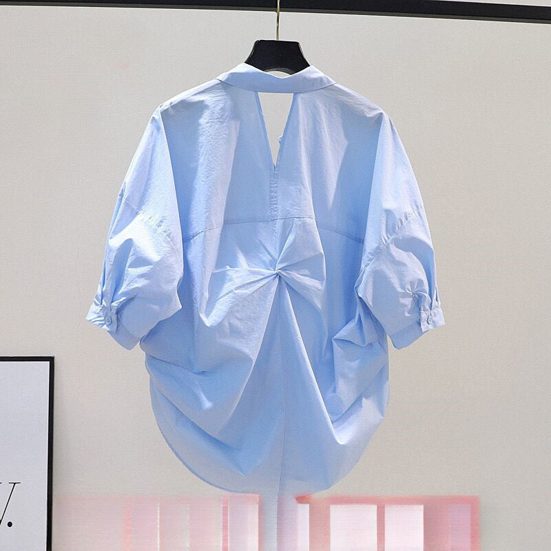 Women's Summer Pleated Loose-Fit Shirt - Niche Design, Age-Reducing Charm