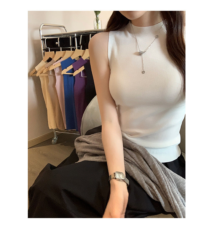 Summer Slim Fit Half-High Collar Sleeveless Sweater - Hot Girl Inner Vest Top