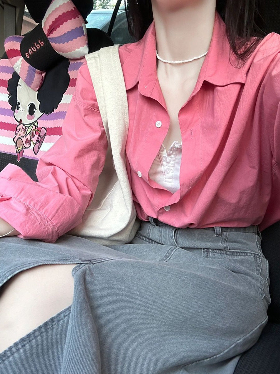 Women's French Pink Long-Sleeved Sun-Proof Shirt - Lightweight, Elegant UV Protection