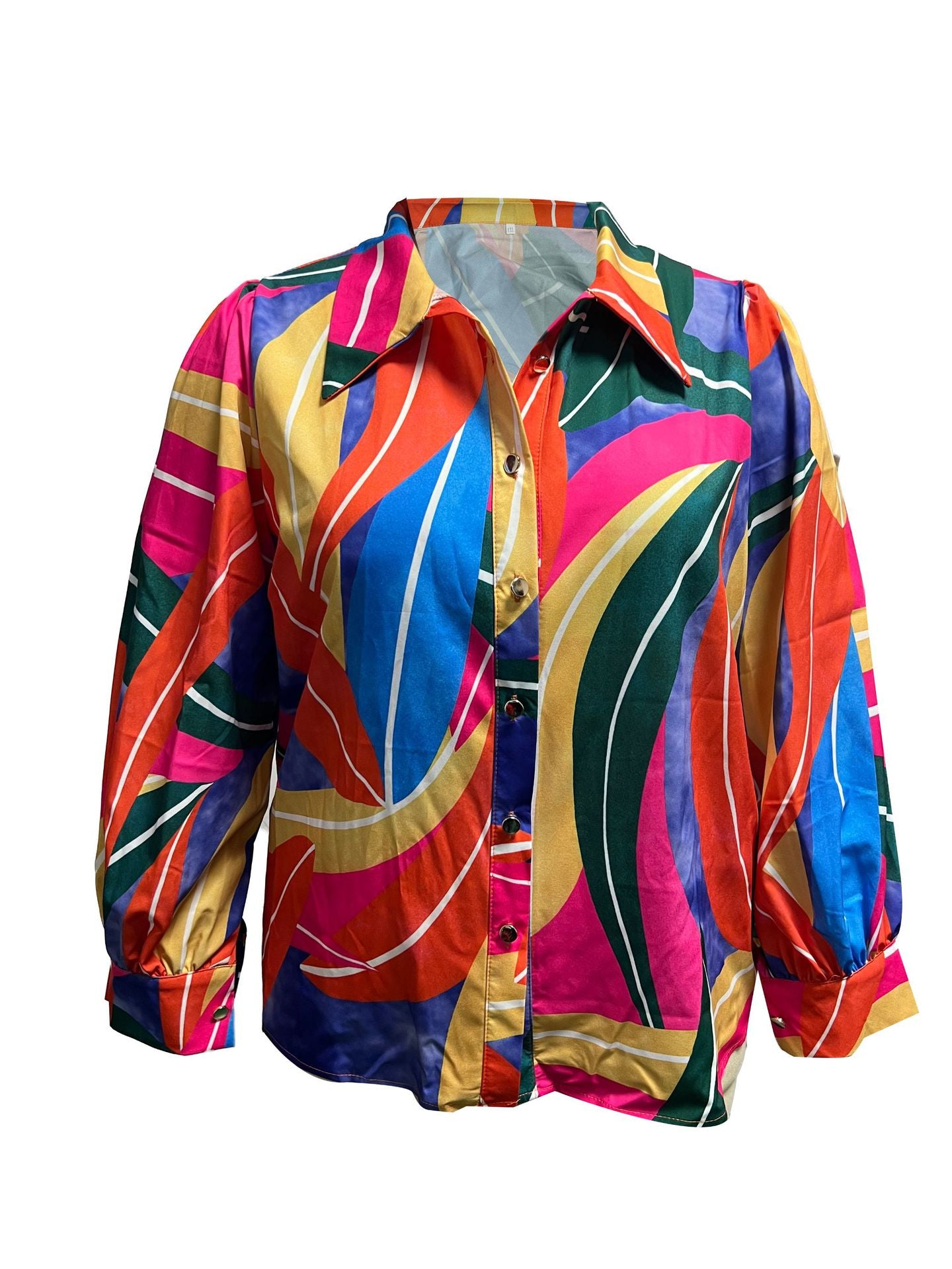 Women's Autumn Fashion Casual V-Neck Button Print Long-Sleeved Shirt