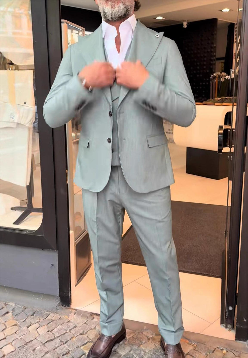 Men’s Solid Color Casual Three-Piece Suit Set
