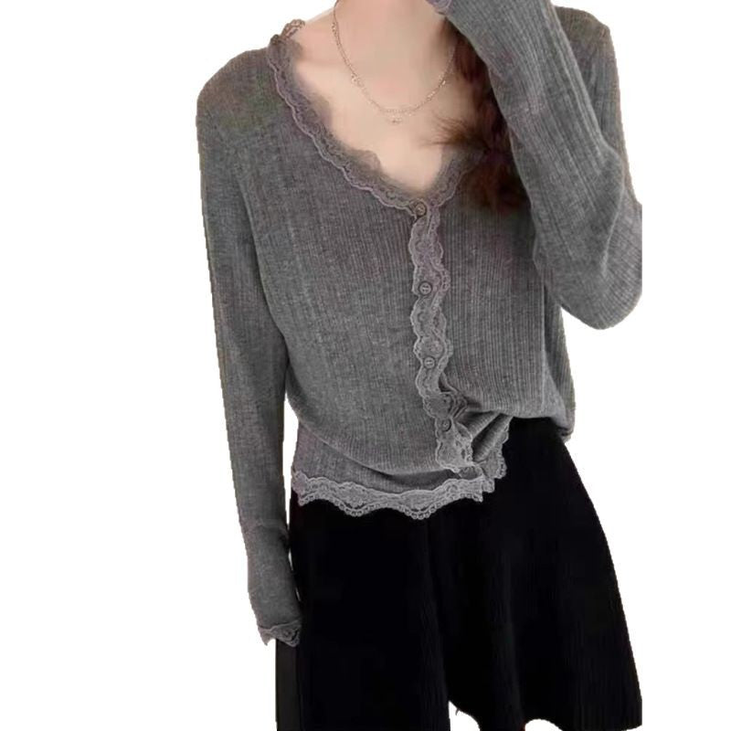 Summer Sweetheart Vibes - Lace-Edged V-Neck Sun Protection Cardigan
