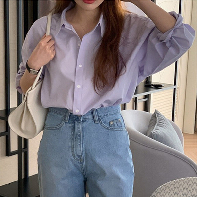 Purple French-Inspired Shirt - Elegant Spring & Autumn Essential