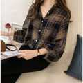 Women's New Loose Plaid Shirt - Long-Sleeved Hong Kong Style Casual Top