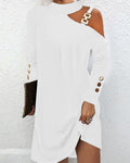 Autumn Simple Metal Buckle Halter Button Dress – Women's Casual Chic Style