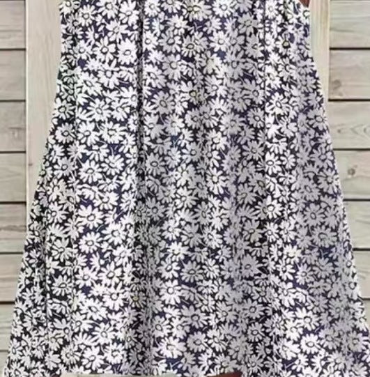 Women's Printed Round Neck Elegant Solid Color V-Neck Short Sleeve Dress