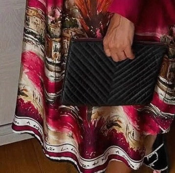 Women's Autumn Printed V-Neck Long Sleeve Loose Casual Dress