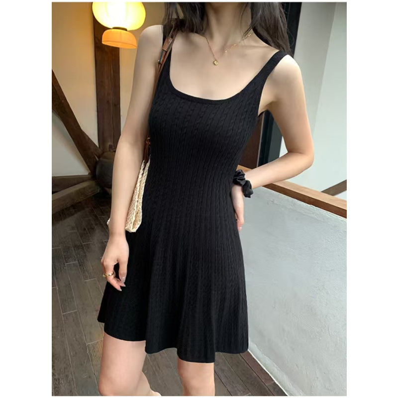 U-Neck Slim Suspender Dress Women's Twisted Knitted Short Skirt Summer New Waist Skirt