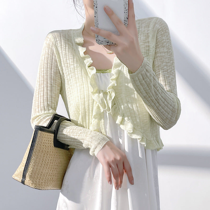 Women's Summer Sun Protection Knitted Cardigan - Lightweight Fairy-Style Shawl with Thin Suspender Skirt, Air Conditioning Blous