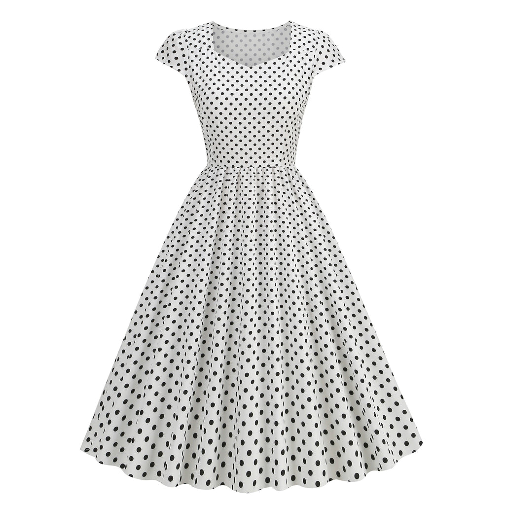Women Wave Point Black Polka Dots Dress