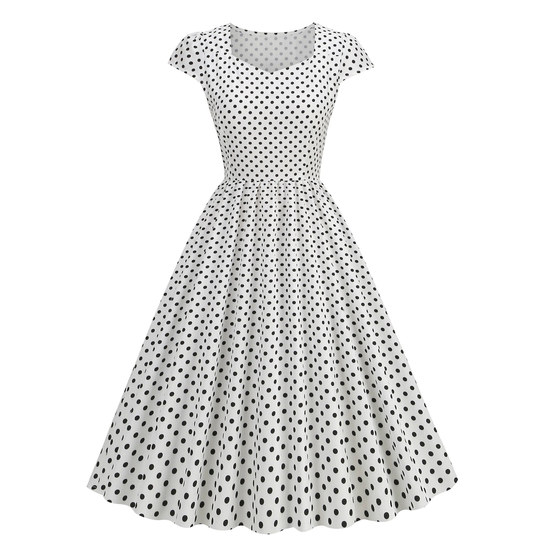 Women Wave Point Black Polka Dots Dress