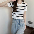 Short Striped Knitted T-Shirt for Women - New Summer Style