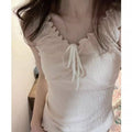 Summer Sweetheart Camisole - Pleated Wood Ear Edge with Bow & Lace-Up Design
