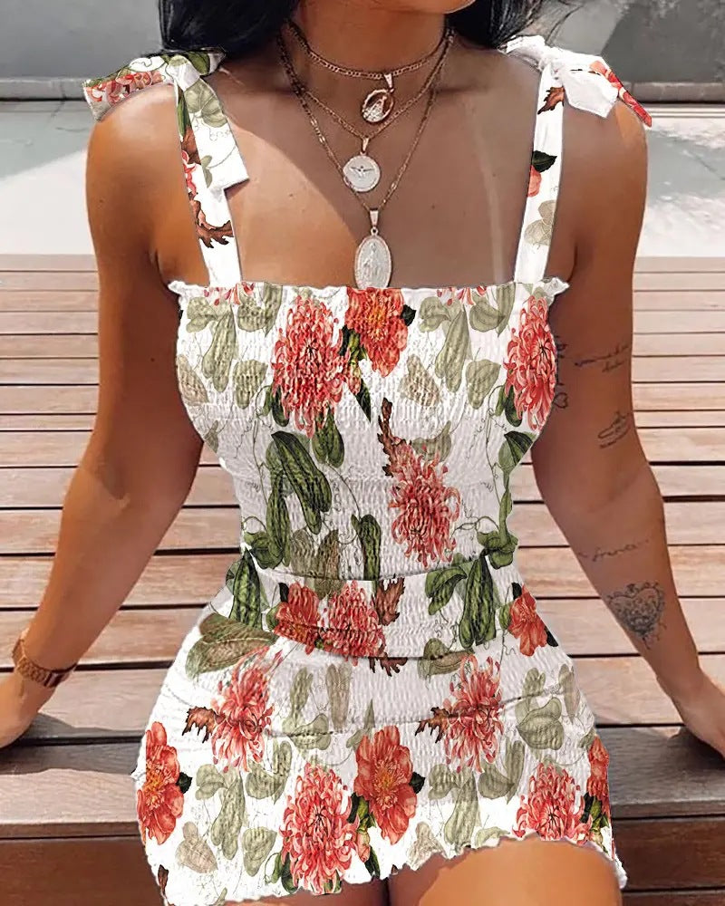 New Suspender Print One-Shoulder Tube Top Waist-Tight Bodycon Dress for Women