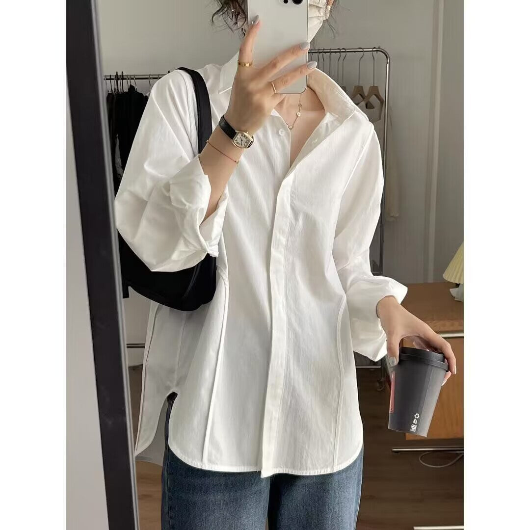 French Chic White Long-Sleeved Shirt - Niche Design for Spring & Autumn