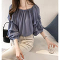 Women's One-Shoulder Bubble Top - Off-Shoulder Loose Fit with Slim Solid Bottom