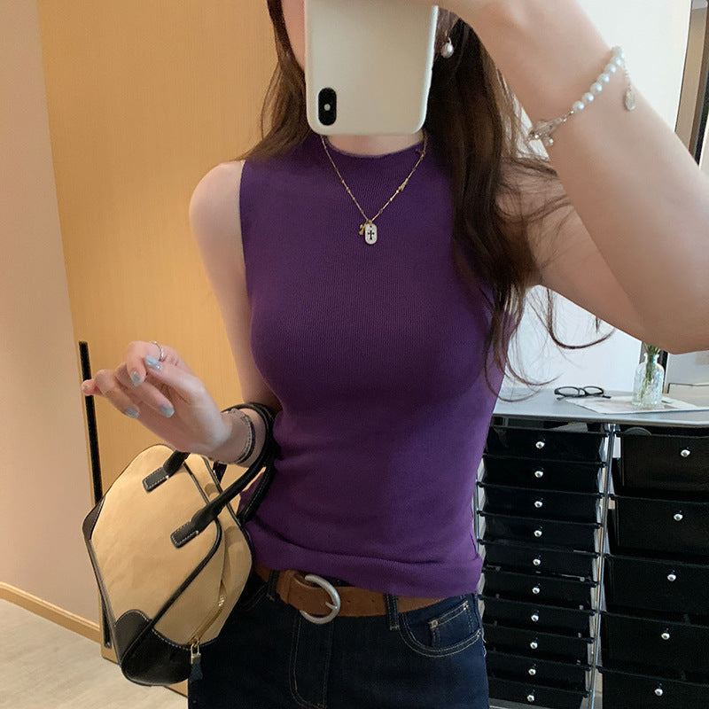 Summer Slim Fit Half-High Collar Sleeveless Sweater - Hot Girl Inner Vest Top