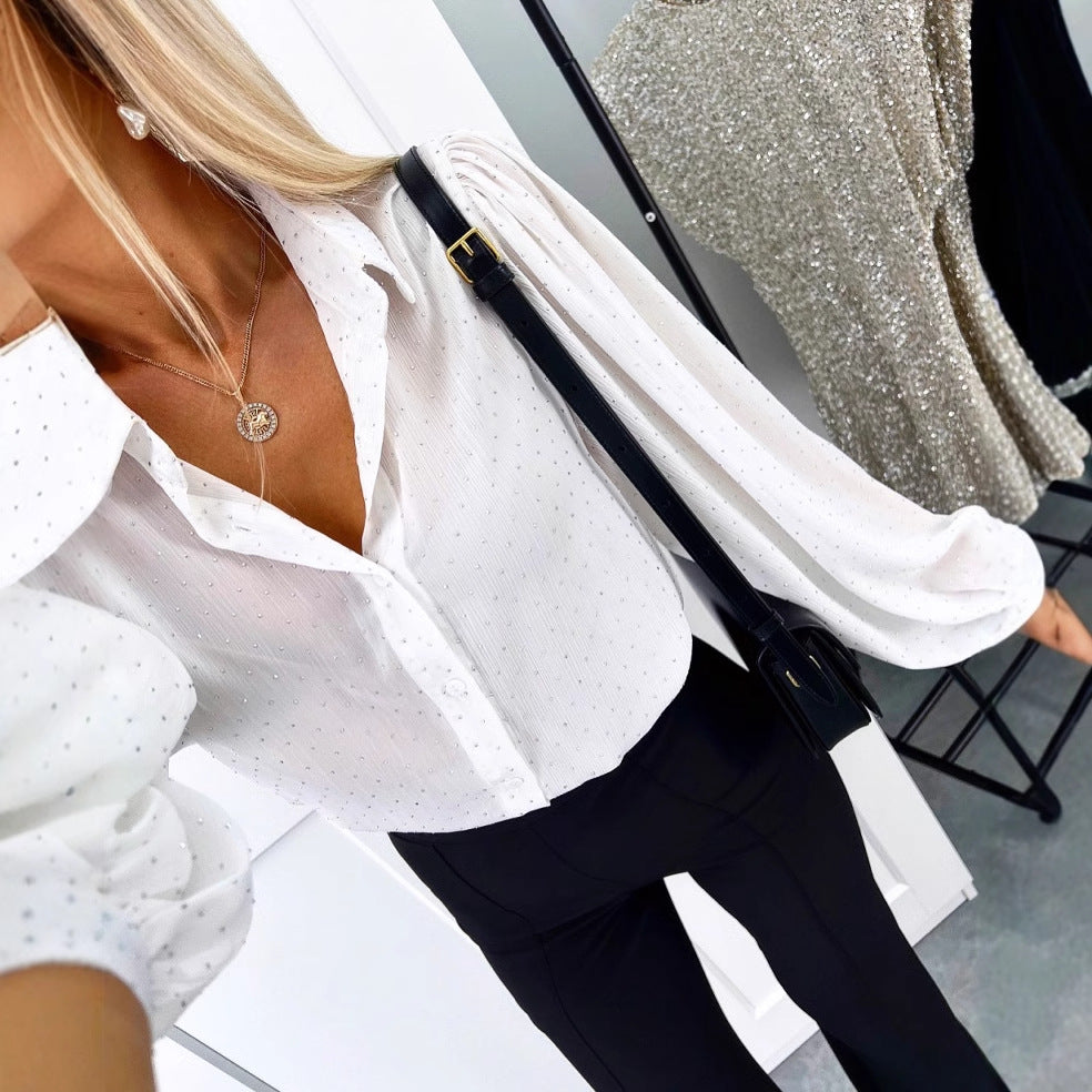 Women's Autumn Loose-Fit Polka Dot Long Sleeve Shirt Top