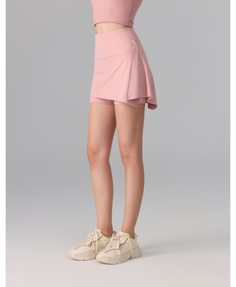 Women's Two-Piece Sports Skirt with Built-In Nude Shorts - Anti-Exposure, Antibacterial, Yoga & Running Fitness Skort