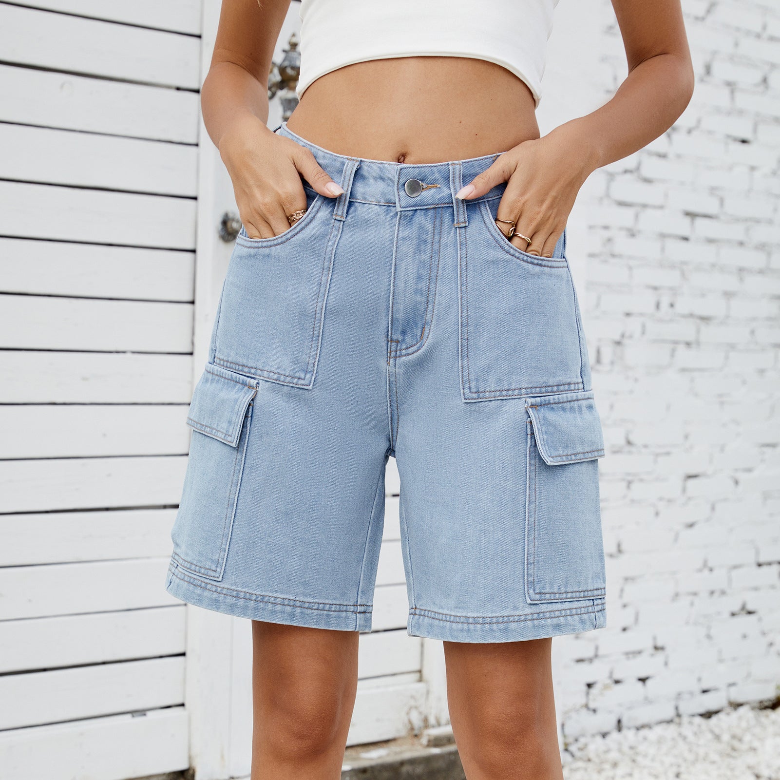 New Street Fashion Washed Workwear Denim Shorts for Women