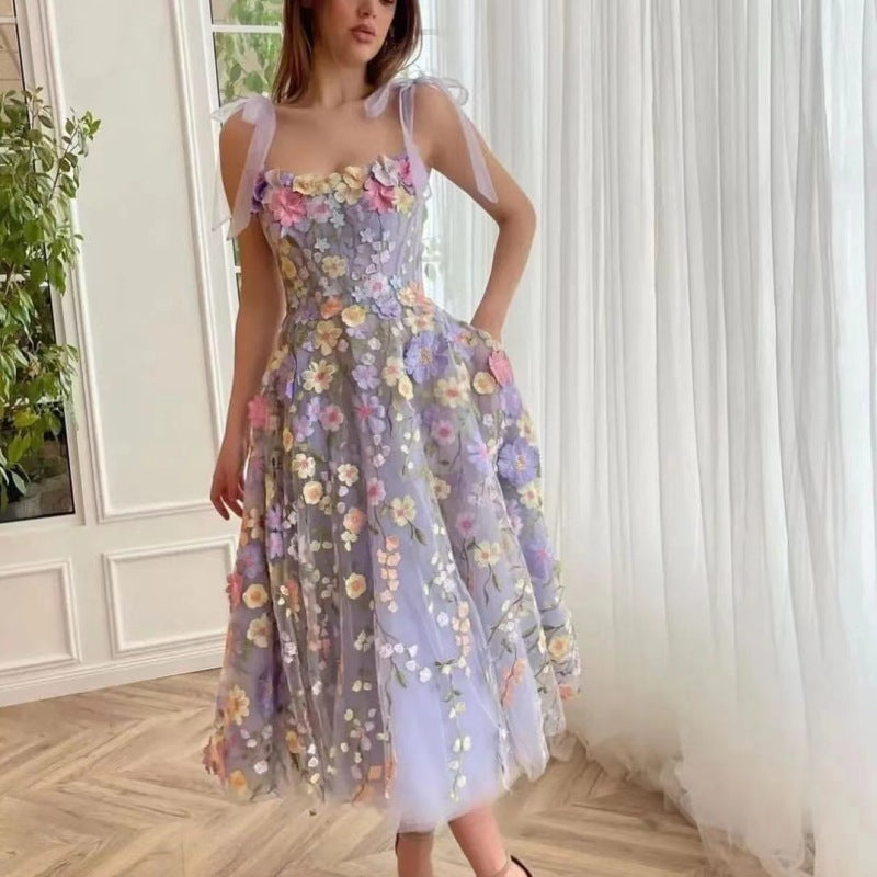 New Fashion Girls Flower Ball Gown – Elegant Birthday Party Suspender Dress