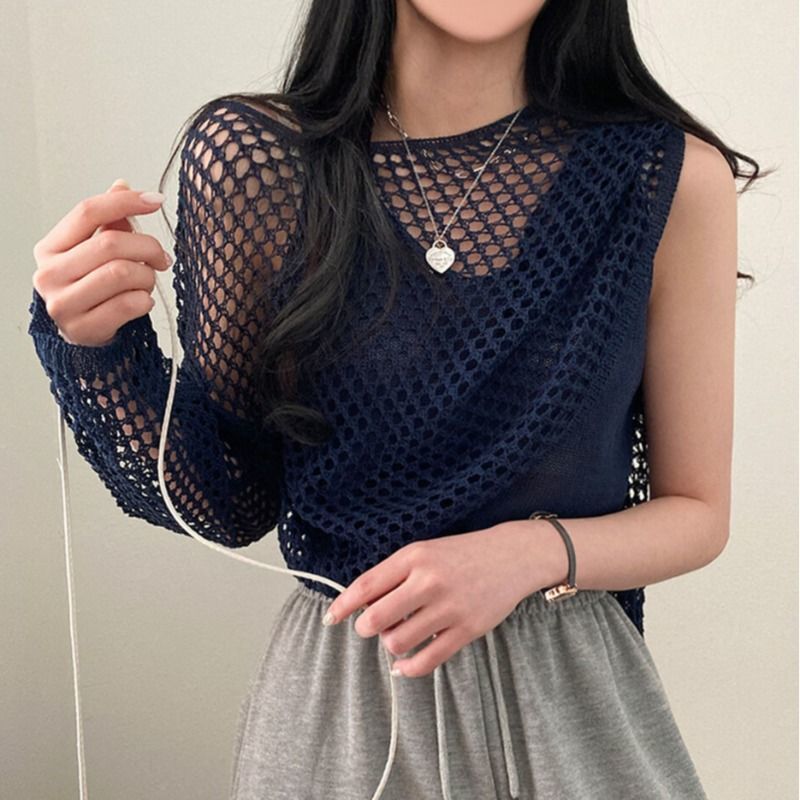 Summer 2025 Sweet & Spicy Pure Desire Style Women's Two-Piece Set - Thin Knit Sweater + Spaghetti Strap Sun-Protective B