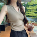 Women's Sleeveless Knitted Vest - Waist Pleated High-End Summer Fashion Top