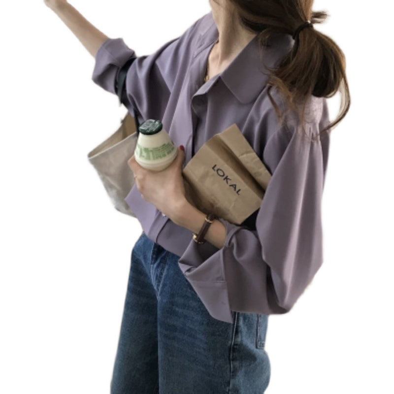 Spring & Autumn Casual Taro Purple Long-Sleeved Shirt - Soft, Stylish, and Effortlessly Cool