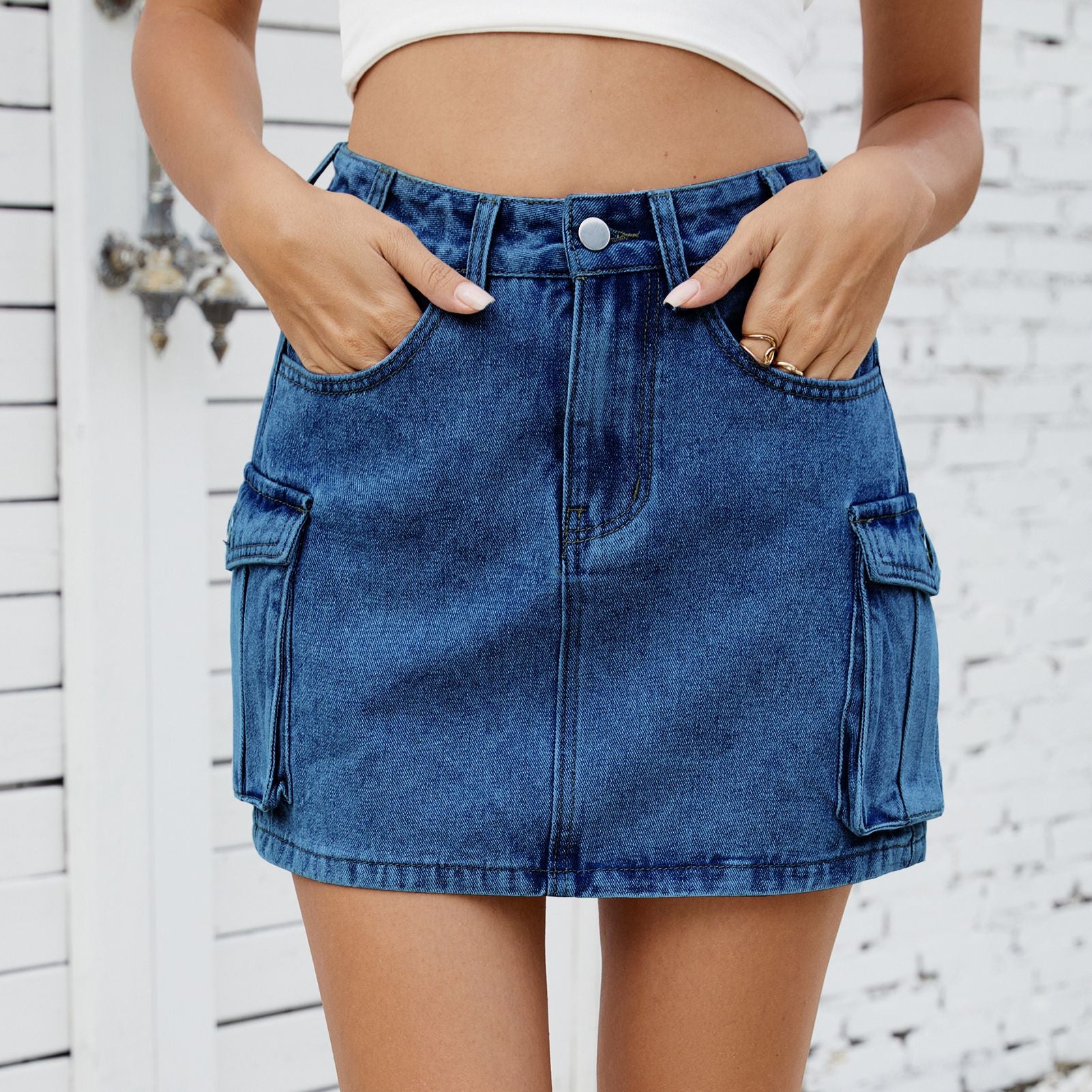 women's clothing summer Amazon AliExpress new washed American retro denim workwear pocket skirt