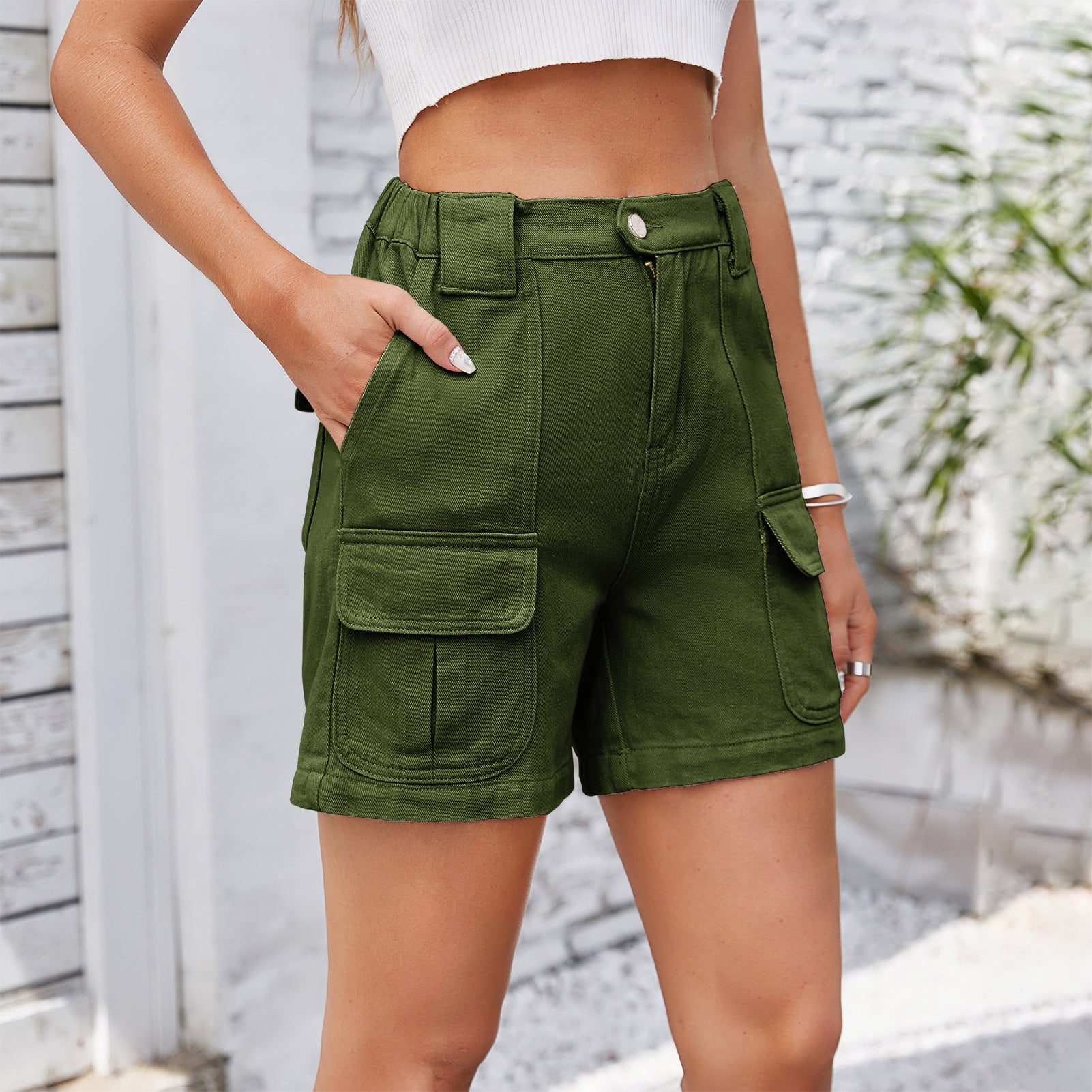 Women's Summer Trendy Elastic Waist Denim Workwear Shorts