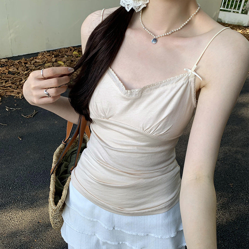 Sweet & Spicy Lace Bow Cotton Sling - Beautiful Summer Sleeveless Innerwear for Women