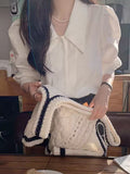 Niche Design Puff Sleeve Shirt - Chic Pointed Collar Top for Spring & Autumn