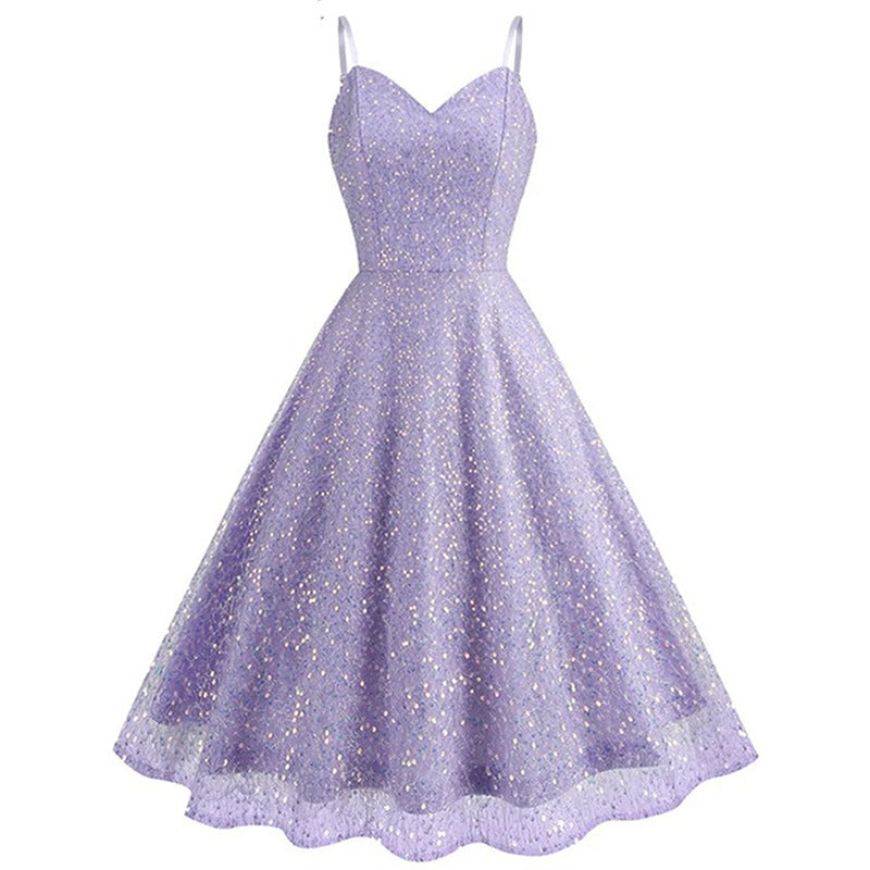 Elegant Slim Sequin Sling Evening Dress – Performance Art & Exam Wear for Female Students
