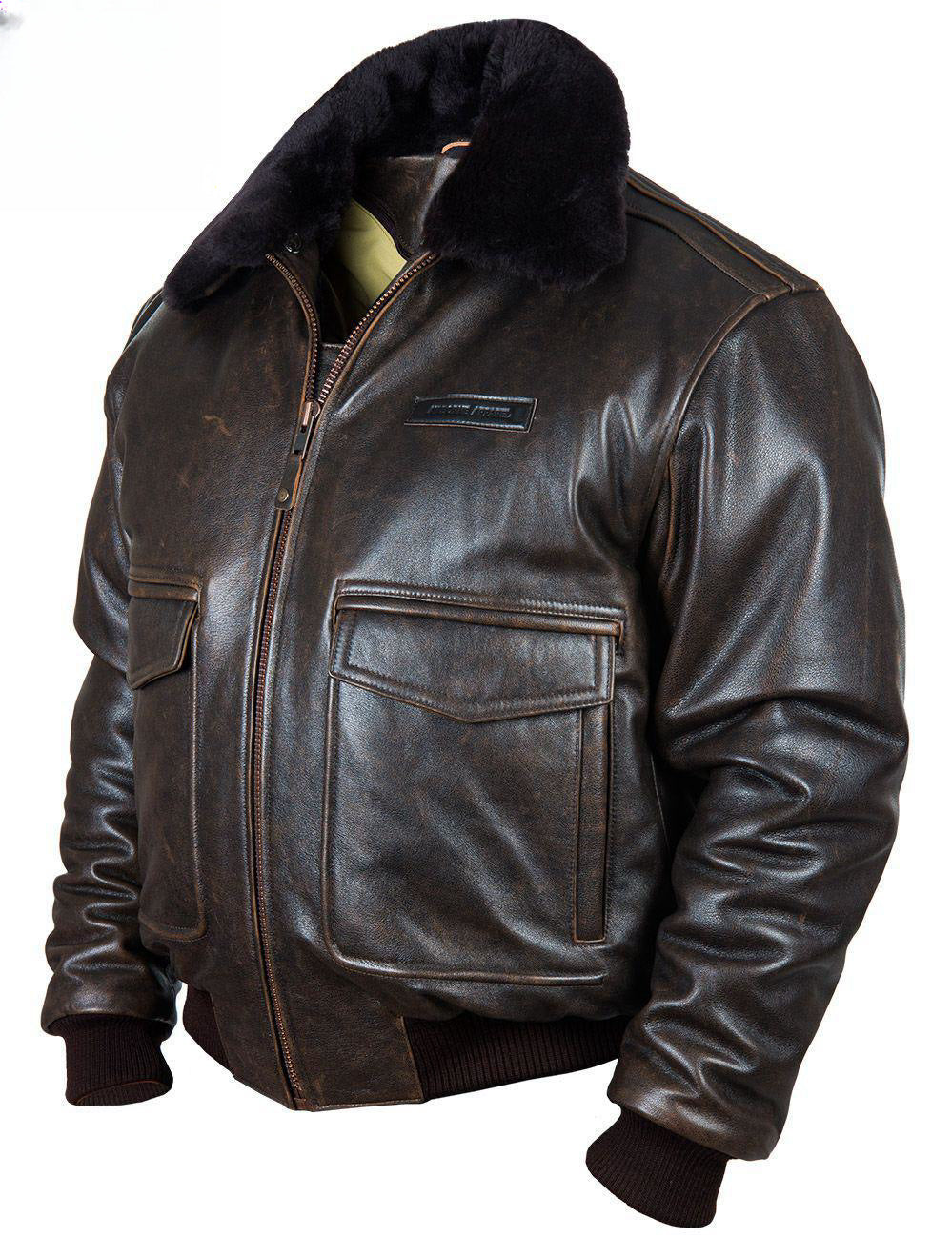 Men’s Fur Collar Zipper PU Leather Jacket