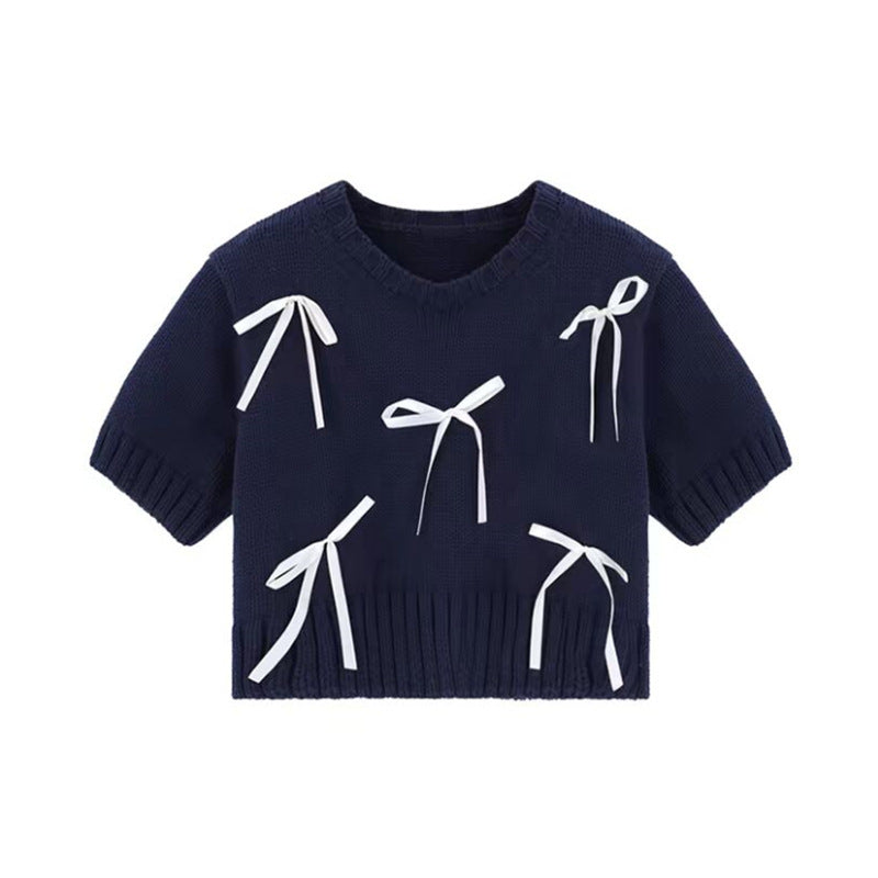 Sweet Short-Sleeved Knitted T-Shirt for Women - Spring/Summer Age-Reducing Soft Sweater Top
