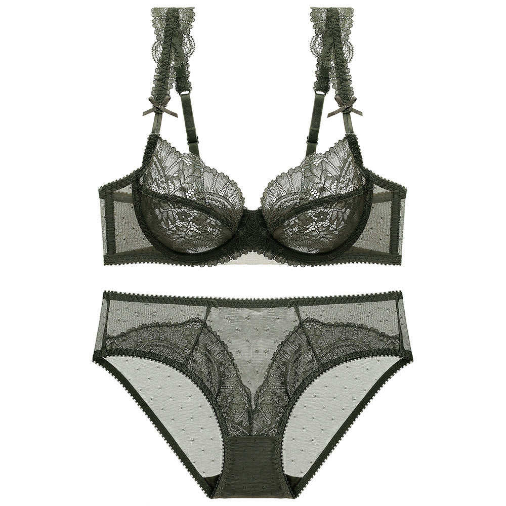 Women’s Lace Underwear Set – Large Size Thin Transparent Bra for Big Bust