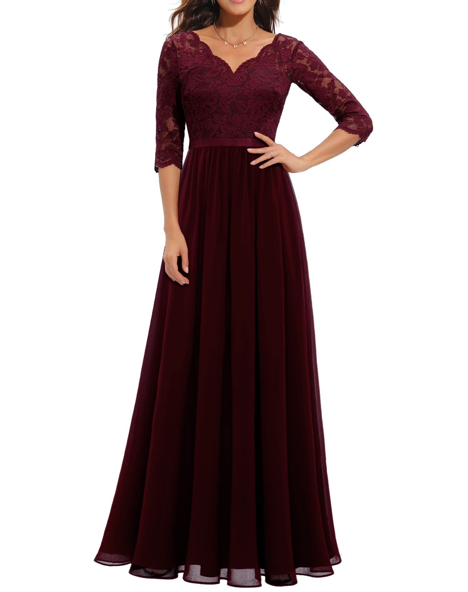 Women dress lace splicing long waist noble dress