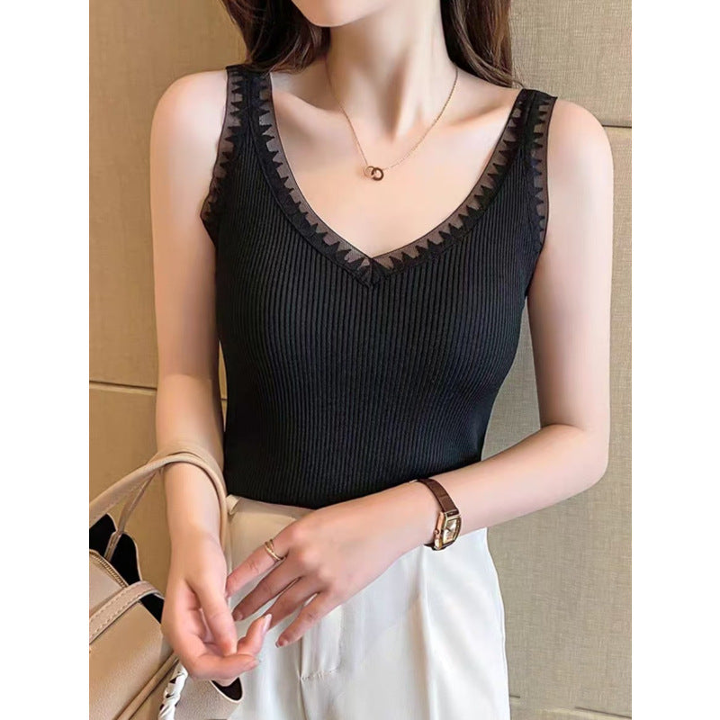 Women's Summer Ice Silk V-Neck Camisole - Lightweight Sleeveless Vest Top