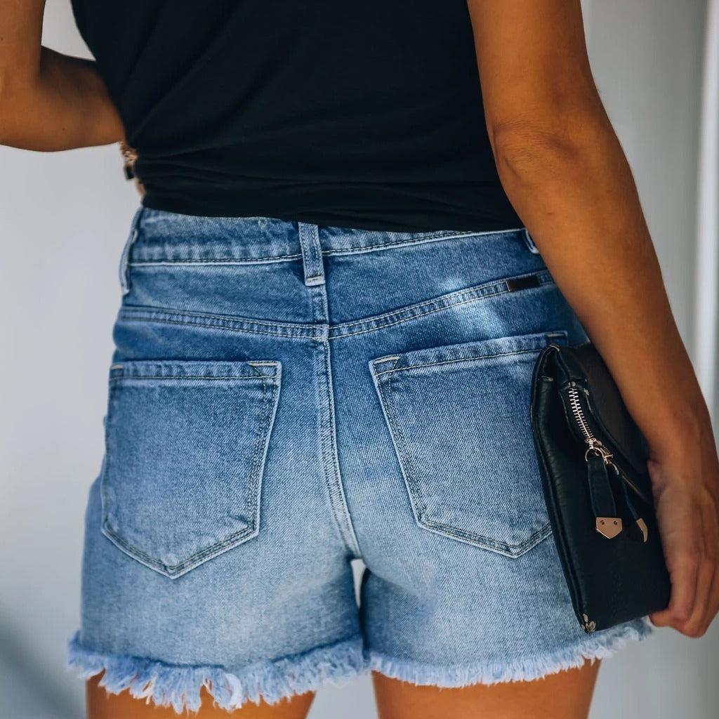 Women's Kancan High Rise Frayed Hem Denim Shorts