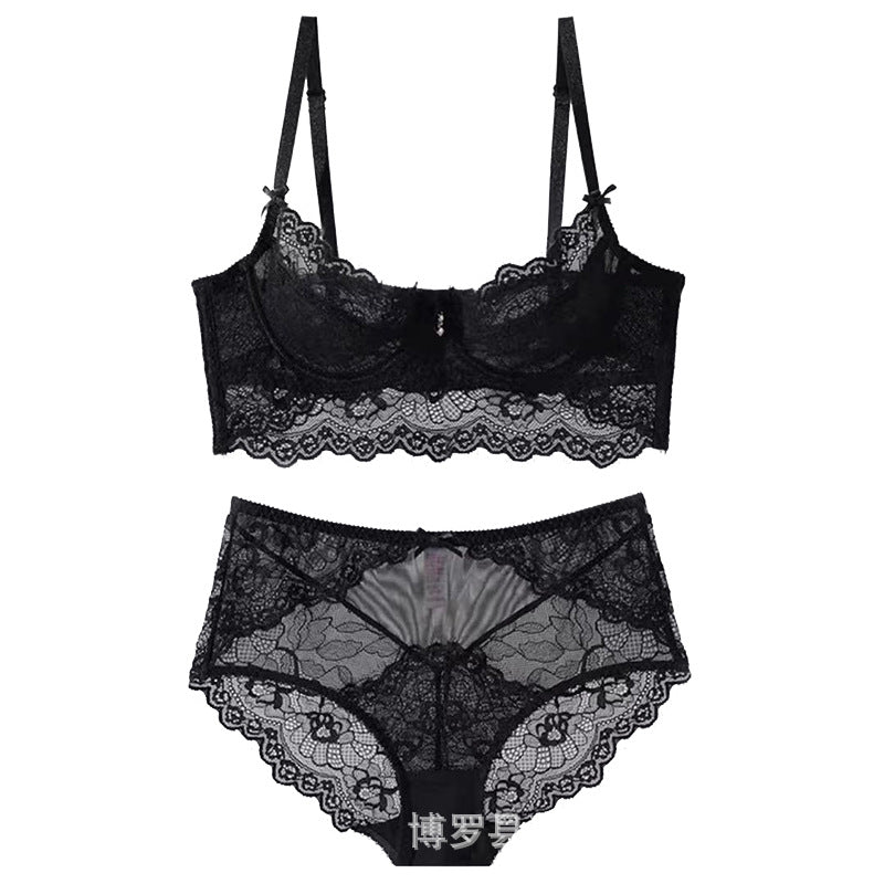 Women Beautiful Breasts, Large Size, Push-Up, Big Breasts, Small and Small, Thin Bra Set