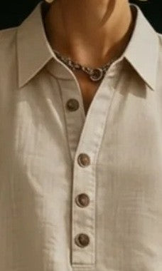 Women’s Short-Sleeved Button-Down Shirt and Loose Pants Solid Color Two-Piece Set