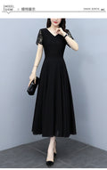 Women Crochet Lace Slim Waist Pleated Skirt Dress