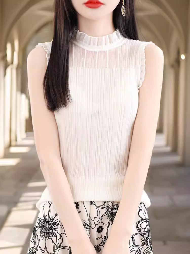 Fashion Lace Collar Vest for Women - Elegant Mesh Half-High Collar Bottoming Shirt | Sleeveless Lace Fake Collar Top